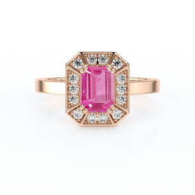 Bague entourage saphir rose et diamant Coup de Foudre - 11