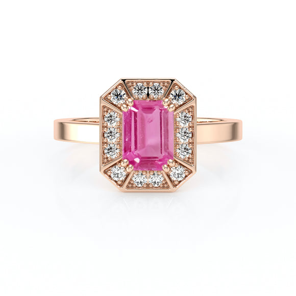 Bague entourage saphir rose et diamant Coup de Foudre - 11
