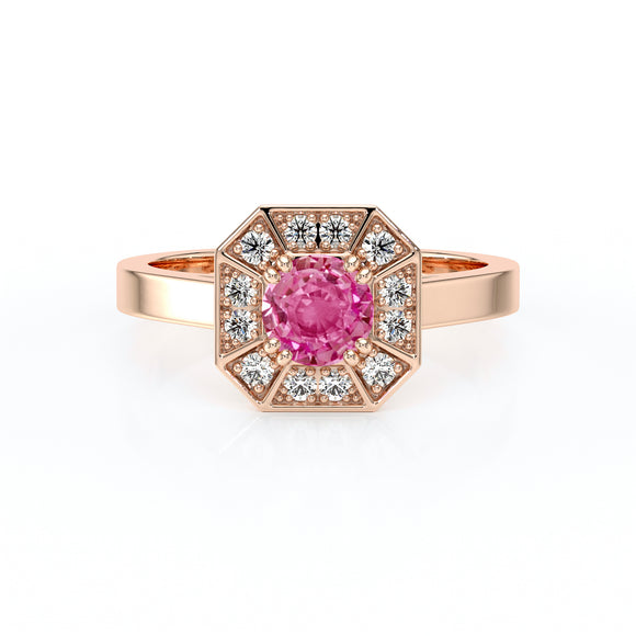 Bague entourage saphir rose et diamant Coup de Foudre - 12