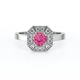 Bague entourage saphir rose et diamant Coup de Foudre - 12