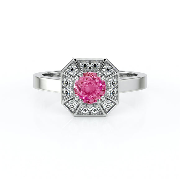 Bague entourage saphir rose et diamant Coup de Foudre - 12