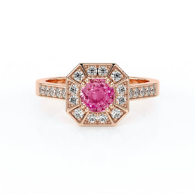 Bague entourage saphir rose et diamant Coup de Foudre - 13