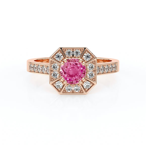 Bague entourage saphir rose et diamant Coup de Foudre - 13