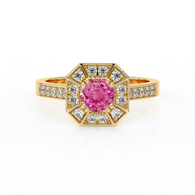 Bague entourage saphir rose et diamant Coup de Foudre - 13