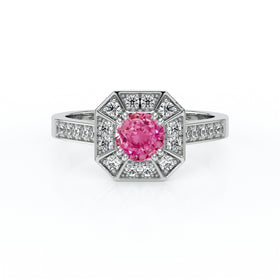 Bague entourage saphir rose et diamant Coup de Foudre - 13