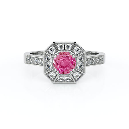 Bague entourage saphir rose et diamant Coup de Foudre - 13