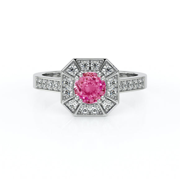 Bague entourage saphir rose et diamant Coup de Foudre - 13