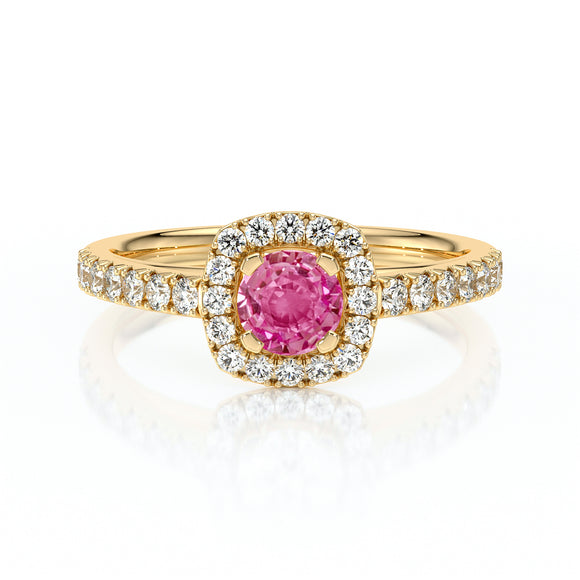 Bague entourage saphir rose et diamant Coup de Foudre - 1