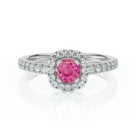 Bague entourage saphir rose et diamant Coup de Foudre - 1