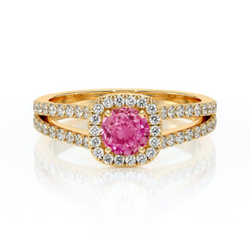Bague entourage saphir rose et diamant Coup de Foudre - 2