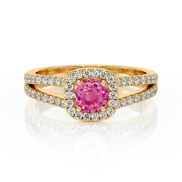 Bague entourage saphir rose et diamant Coup de Foudre - 2
