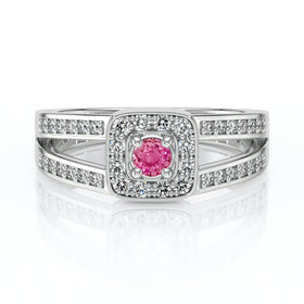 Bague entourage saphir rose et diamant Coup de Foudre - 3