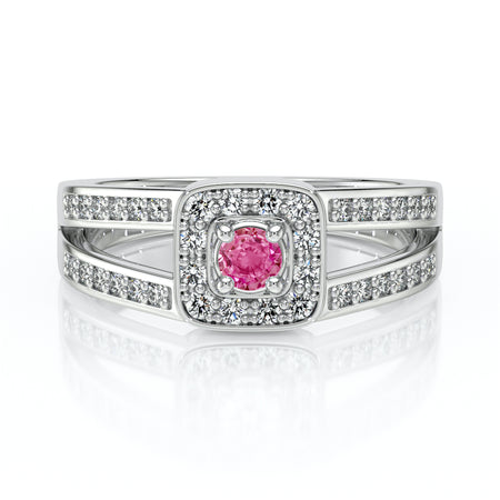 Bague entourage saphir rose et diamant Coup de Foudre - 3