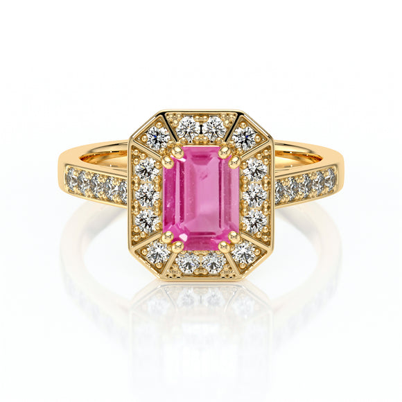 Bague entourage saphir rose et diamant Coup de Foudre - 6