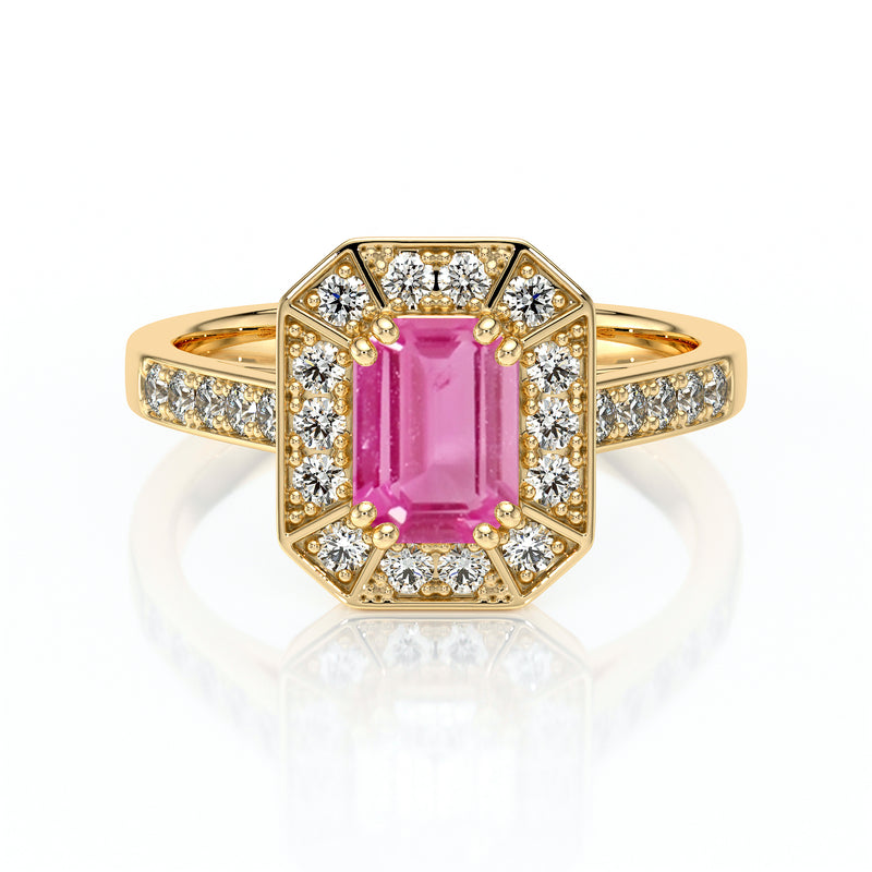 Bague entourage saphir rose et diamant Coup de Foudre - 6