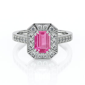 Bague entourage saphir rose et diamant Coup de Foudre - 6