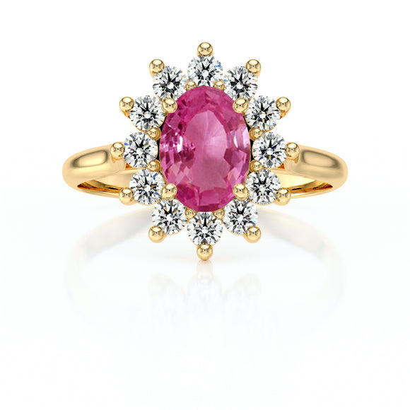 Bague entourage saphir rose et diamant Pompadour