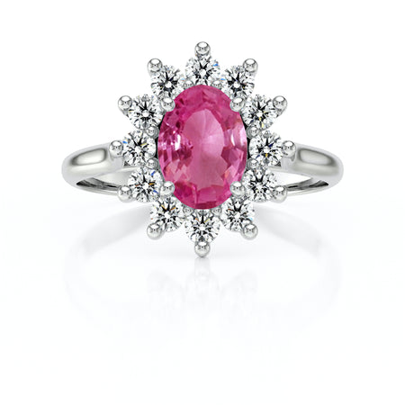 Bague entourage saphir rose et diamant Pompadour