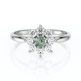 Bague entourage saphir vert et diamant Marguerite - 1