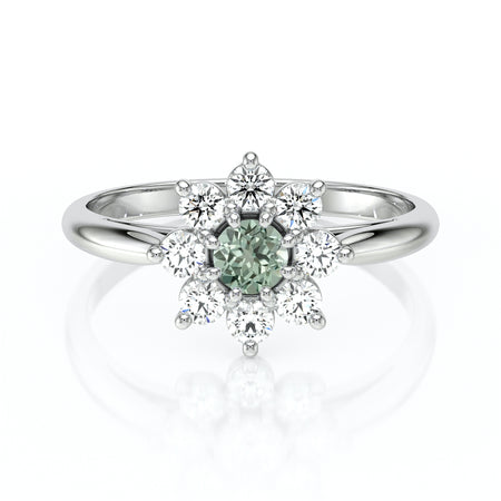 Bague entourage saphir vert et diamant Marguerite - 1