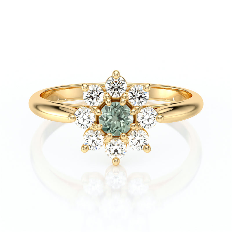 Bague entourage saphir vert et diamant Marguerite - 1