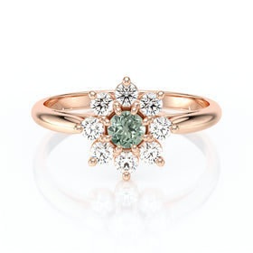 Bague entourage saphir vert et diamant Marguerite - 1