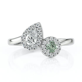 Bague entourage saphir vert et diamant Toi et Moi