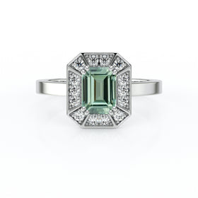 Bague entourage saphir vert et diamant Coup de Foudre - 11