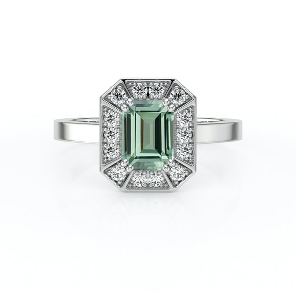Bague entourage saphir vert et diamant Coup de Foudre - 11