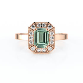 Bague entourage saphir vert et diamant Coup de Foudre - 11