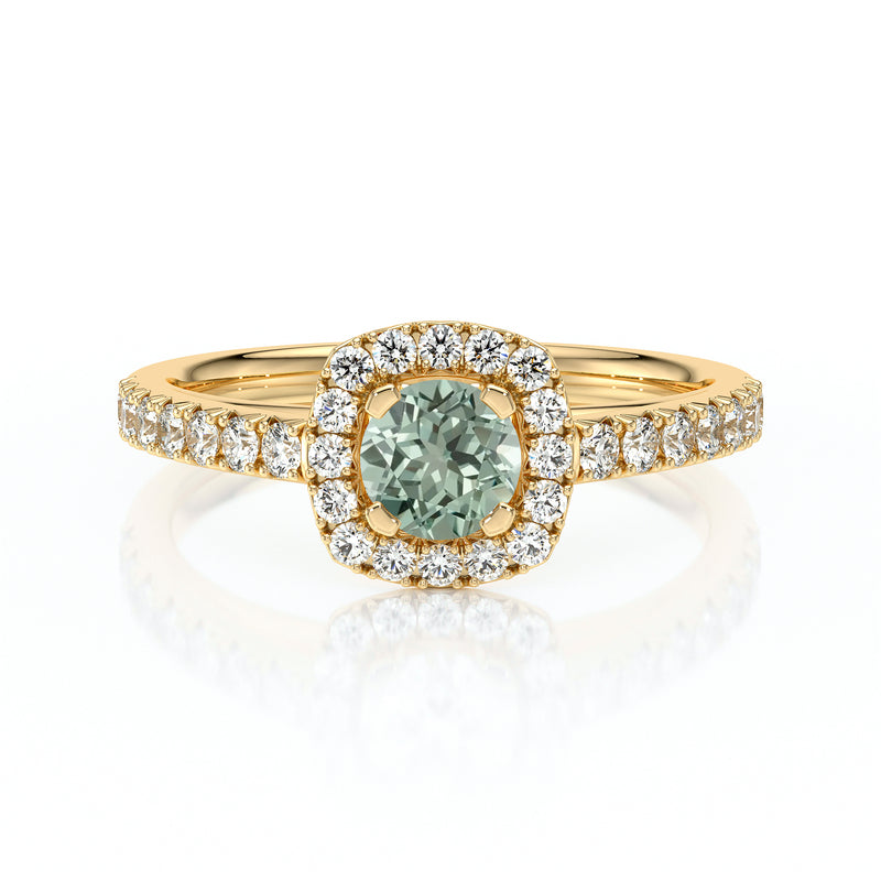 Bague entourage saphir vert et diamant Coup de Foudre - 1
