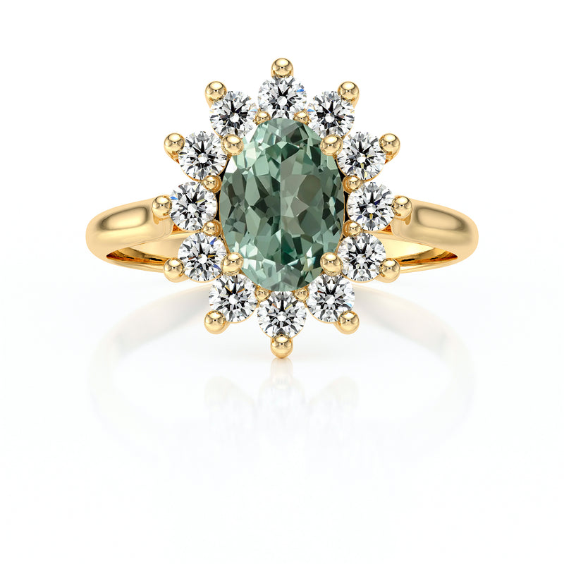 Bague entourage saphir vert et diamant Pompadour