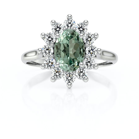 Bague entourage saphir vert et diamant Pompadour