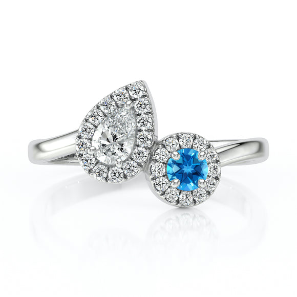Bague entourage topaze et diamant Toi et Moi