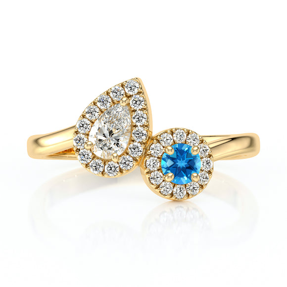 Bague entourage topaze et diamant Toi et Moi