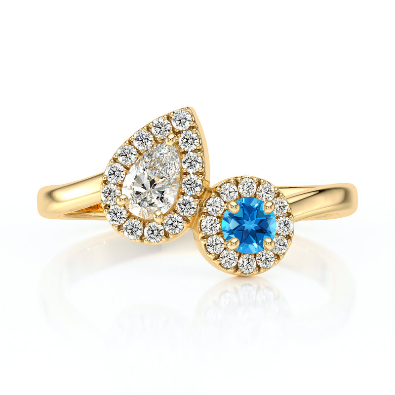 Bague entourage topaze et diamant Toi et Moi