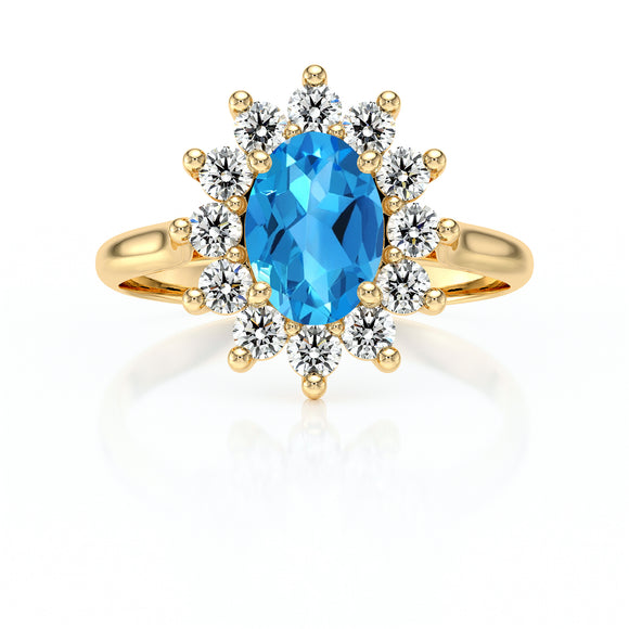 Bague entourage topaze et diamant Pompadour