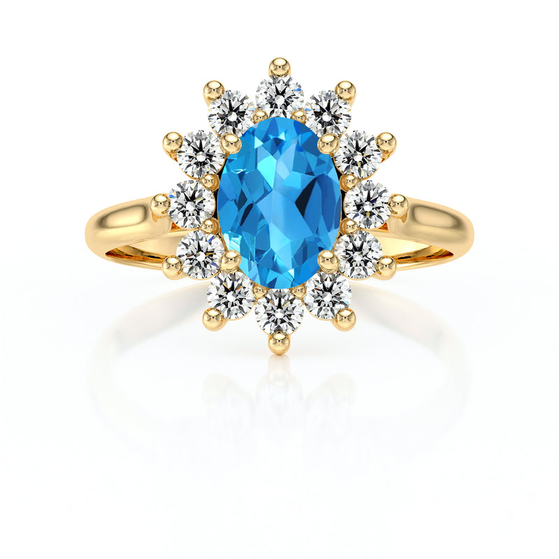 Bague entourage topaze et diamant Pompadour