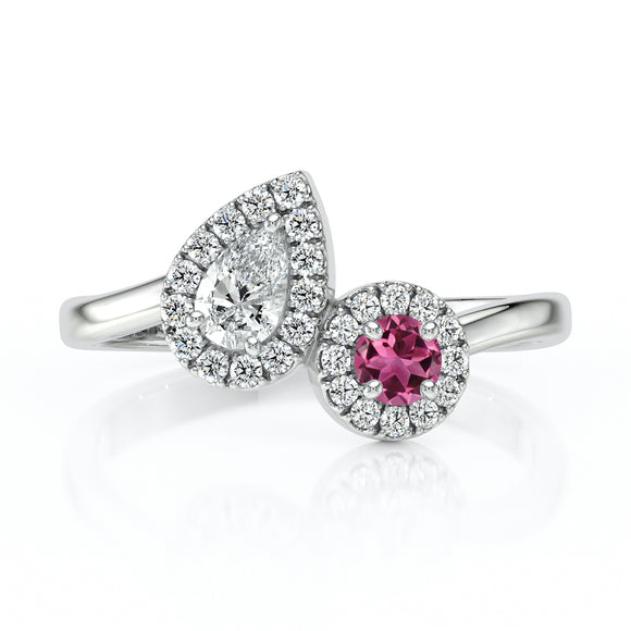Bague entourage tourmaline et diamant Toi et Moi