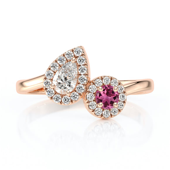 Bague entourage tourmaline et diamant Toi et Moi