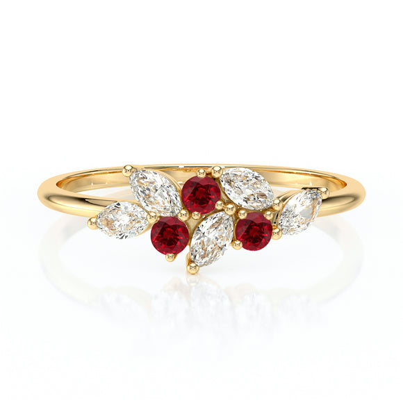 Bague rubis et diamant Florale - 3