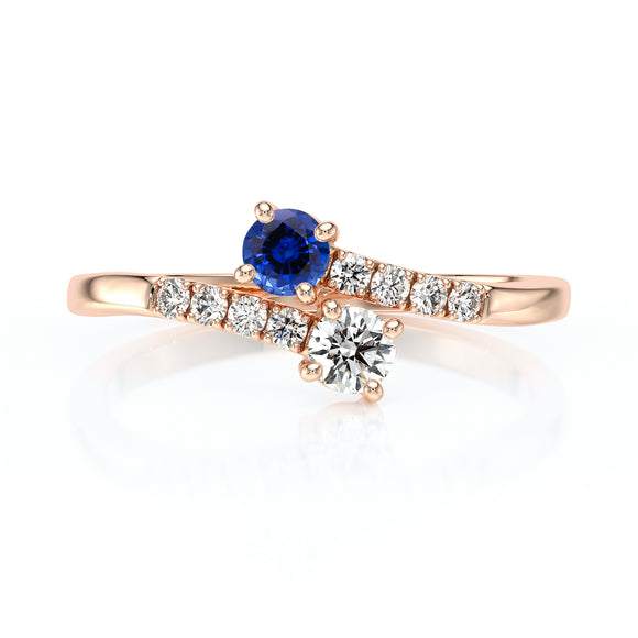Solitaire accompagné saphir et diamant Toi et Moi