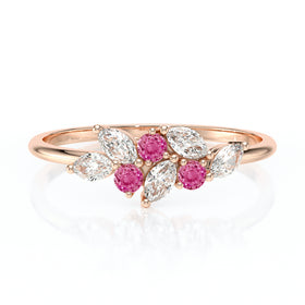 Bague saphir rose et diamant Florale - 3