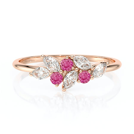 Bague saphir rose et diamant Florale - 3