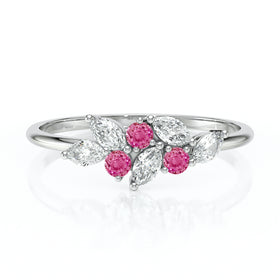 Bague saphir rose et diamant Florale - 3