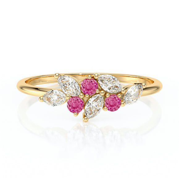 Bague saphir rose et diamant Florale - 3