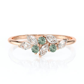 Bague saphir vert et diamant Florale - 3