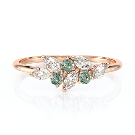 Bague saphir vert et diamant Florale - 3