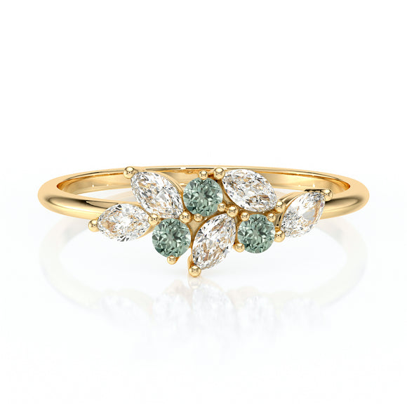Bague saphir vert et diamant Florale - 3