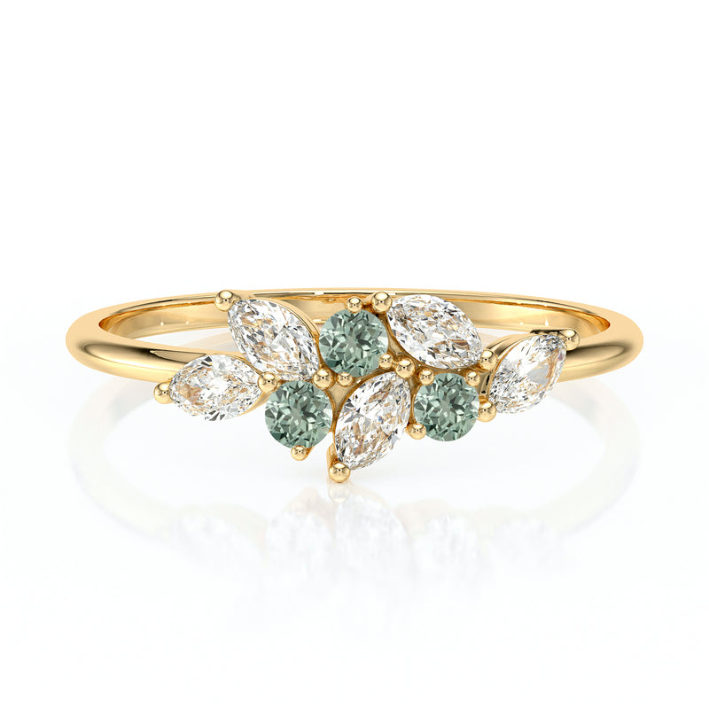 Bague saphir vert et diamant Florale - 3